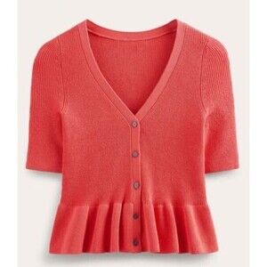 Boden Ribbed Peplum Coral Pink Cardigan Short Sleeve Large